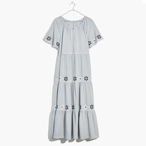 Madewell Embroidered Flutter-Sleeve Tiered Midi Dress